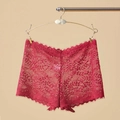 Shorty sexy en dentelle rouge pour femme avec bordure en cils et maille transparente chic - Taille unique / Rouge Foncé (NK875)