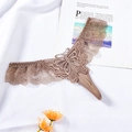 Brown lace thong featuring butterfly embroidery and waist ruffles on white fabric - One Size / NK1250 Style (NK1250-棕色) / Brown