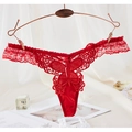 Sexy red lace thong for women featuring intricate butterfly embroidery on the back - One Size / NK1209 Style (NK1209-大红) / Red