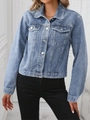 Giacca di jeans donna slim fit azzurro lavato con revers e bottoni in metallo argento - S / Azzurro