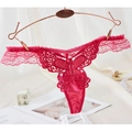 Elegant red lace thong featuring a butterfly design and smooth satin fabric finish - One Size / NK1209 Style (NK1209-玫红) / Rose Red