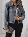 Giacca di jeans corta da donna vestibilità slim lavaggio grigio acido con bottoni - S / Grigio chiaro