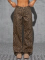 High-waisted leopard print wide-leg denim jeans with a retro loose fit for women - XS / Leopard Print