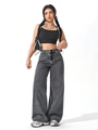 Jean large taille haute gris fumé pour femme avec finition délavée style vintage - S / Gris Graphite