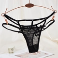 Elegant black lace thong for women with sheer floral patterns and rhinestone details - One Size / NK1348 Style (NK1348-黑色) / Black