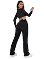 Pantalon évasé en velours côtelé noir pour femmes avec taille haute et écusson logo - XS / Noir
