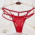 Red lace thong with hollow straps, bow details and sparkling rhinestones for women - One Size / NK1348 Style (NK1348-大红) / Red