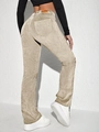 Pantalon en velours côtelé kaki coupe évasée pour femme avec détail logo au dos - XS / Abricot