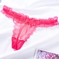 Chic hot pink lace G-string thong with delicate floral patterns and ruffled waistband - One Size / NK5030 Style (NK5030-玫红) / Rose Red