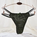 Dark green satin thong with side cutout straps and bow detail on rose gold hanger - One Size / Dark Green Satin Bow Style(NK2135-Dark Green)