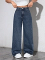 Dunkelblaue High-Waist-Jeans mit weitem Bein für einen lässigen und lockeren Look - XS / Vintage Dunkelblau