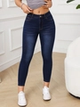 Donkerblauwe skinny jeans met hoge taille, lichte wassing en rekbaar materiaal - XS / Donkerblauw
