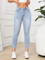 Lichtblauwe slim fit jeans met hoge taille, lichte wassing en kortere smalle broekspijp - XS / Lichtblauw