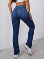 Detailansicht der High Waist Jeans in Dunkelblau mit Sternnähten auf der Rückseite - XS / Tiefblau