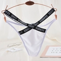 Sexy white lace T-back thong for women with black elastic Sexy Goddess waistband - One Size / White Letter Waistband Style(NK2006-White)
