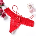 Sexy red lace thong for women with bow detail and minimalist side strings - One Size / NK5015 Style (NK5015-大红) / Red