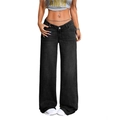 Damen Jeans mit hoher Taille, weitem Bein, aus gewaschenem schwarzem Denim für Freizeit-Look - XS / Schwarz