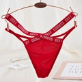 Sexy red lace thong for women with cross-strap waist and Sexy Goddess silver lettering - One Size / Red Letter Waistband Style(NK2006-Red)