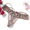 Elegant coffee brown lace thong featuring delicate floral patterns and a satin bow - One Size / NK5015 Style (NK5015-棕色) / Brown