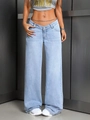 Damen Wide Leg Jeans in Hellblau mit lockerer Passform und tiefem Bund im Y2K-Street-Style - XS / Originalblau
