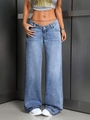 Hellblaue Wide-Leg-Denim-Jeans mit hoher Taille und modischem Vintage-Schnitt - XS / Mittelblau & Weiß
