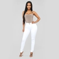Slim fit high waisted white stretch denim jeans with a button fly for women - 3XL / White