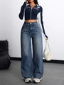 Dames jeans met hoge taille en wijde pijpen met vintage wassing en stijlvol silhouet - XS / Koningsblauw