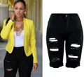 Women's high-waisted black distressed denim shorts with ripped details and frayed hem - 3XL / Bottoms / Black