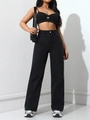 Women's high-waisted black straight-leg jeans in a minimalist classic denim cut - XS / Black