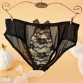 Sexy black lace thong for women featuring sheer mesh and a decorative small bow - One Size / Black Lace Sheer Bow Style(NK2008-Black)
