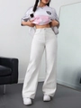 Minimalistische witte damesjeans met hoge taille en wijde pijpen van katoenen denim - Abrikoos / XS