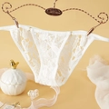 Elegant white lace thong with fine floral embroidery and adjustable side straps - One Size / White Adjustable Lace Strap Style(NK2009-White)