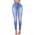 Slim fit high waisted light blue stretch denim skinny jeans for women on white background - S / Bottoms / Medium Blue