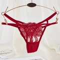 Sexy red lace G-string featuring delicate floral patterns and thin elastic waist straps - One Size / Red Large Floral Hollow Lace Style(NK2105-Red)