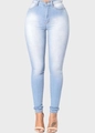Slim fit high-waisted stretch denim jeans in light blue wash finish for women - S / Bottoms / Light Blue