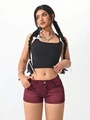 Short en jean bordeaux taille basse coupe ajustée avec boutons métalliques mode - Rouge Ankara