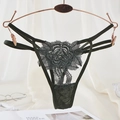 Lace thong for women in dark green with floral embroidery and thin strap design - One Size / Dark Green Large Floral Hollow Lace Style(NK2105-Dark Green)