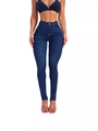 Dunkelblaue High-Waist Skinny Jeans und passendes Denim Bralette Set für Damen - S / Top und Hose / Dunkelblau
