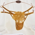 Bright yellow lace thong featuring elegant 3D floral design and metallic accents - One Size / Yellow Large Floral Hollow Lace Style(NK2105-Yellow)