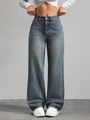 Women's vintage washed blue high-waisted wide-leg denim jeans in a loose straight fit - XS / Bottoms / Prussian Blue