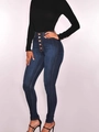 Women's high waist dark blue skinny jeans with five button fly and elastic denim - S / Dark Blue