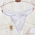 Sexy white lace thong with floral embroidery and triple-strap hollow side design - One Size / White Multi-Strap Embroidered Lace Style(NK2065-White)