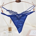 Deep royal blue lace thong for women featuring satin finish and floral embroidery - One Size / Blue Multi-Strap Embroidered Lace Style(NK2065-Blue)