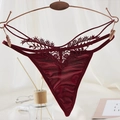 Sexy wine red lace thong with floral cutout patterns and crisscross waist straps - One Size / Wine Red Multi-Strap Embroidered Lace Style(NK2065-Wine Red)
