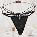 Elegant black floral lace thong for women with delicate strap design on hanger - One Size / Black Multi-Strap Embroidered Lace Style(NK2065-Black)