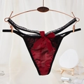 Sexy red and black lace G-string panty featuring a large satin bow on a metal hanger - One Size / Wine Red Satin Lace Bow Style(NK2028-Wine Red)