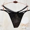 Elegant black lace thong for women featuring sheer mesh and delicate bow accents - One Size / Black Satin Lace Bow Style(NK2028-Black)