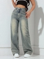 High-waisted wide-leg denim jeans in light blue washed vintage style for women - XS / Bottoms / Pure Blue