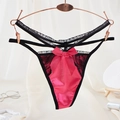Pink and black lace thong for women with silk bow detail on a metal hanger - One Size / Rose Red Satin Lace Bow Style(NK2028-Rose Red)