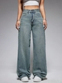 Women's high waist wide leg denim jeans in vintage light blue wash with loose fit style - XS / Bottoms / Vintage Light Blue